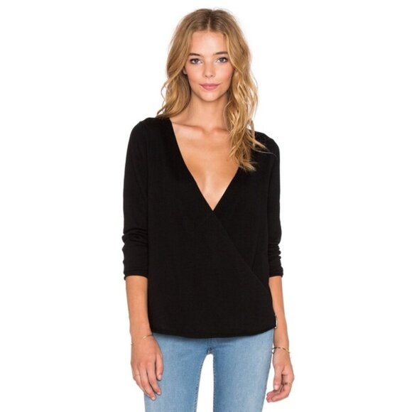 Revolve One Teaspoon Sweater Merino Wool Deep V Wrap Surplice neckline Black XS - Picture 1 of 13